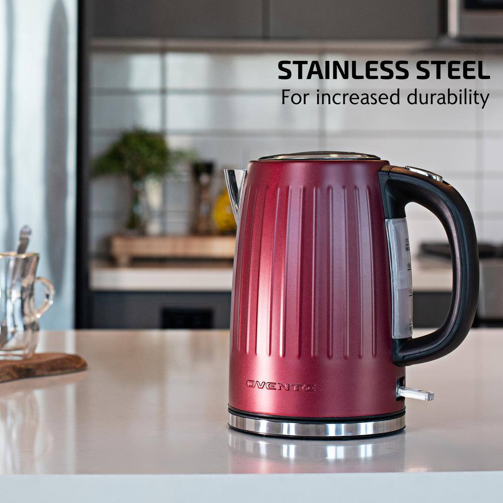 Maroon Red Stainless Steel Electric Kettle with Cool-Touch Handle
