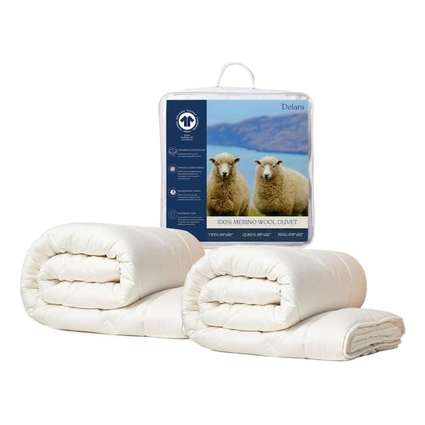Delara White Twin Organic Cotton 3-in-1 Customizable Wool Duvet Insert