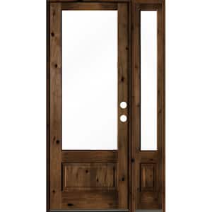 50 in. x 96 in. Knotty Alder Left-Hand/Inswing 3/4 Lite Clear Glass Provincial Stain Wood Prehung Front Door with RSL