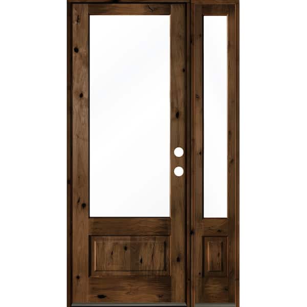 Krosswood Doors 50 in. x 96 in. Knotty Alder Left-Hand/Inswing 3/4 Lite Clear Glass Provincial Stain Wood Prehung Front Door with RSL
