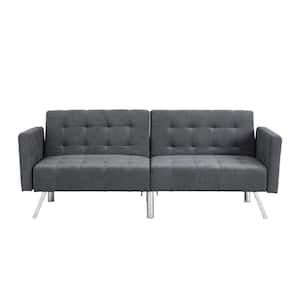 Amelia 74.8 in. Rolled Arm Linen Rectangle Sofa in Dark Gray