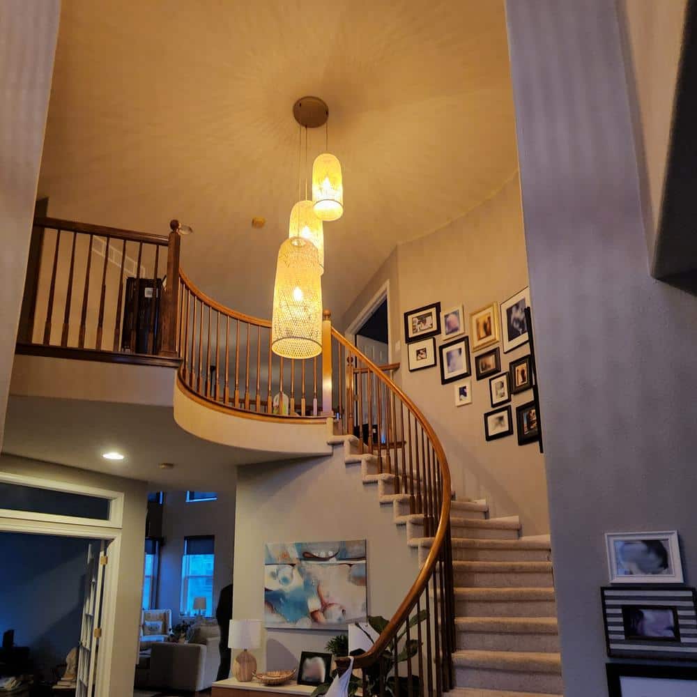 Tan Bamboo and Rattan 3-Light Pendant with Handwoven Shades