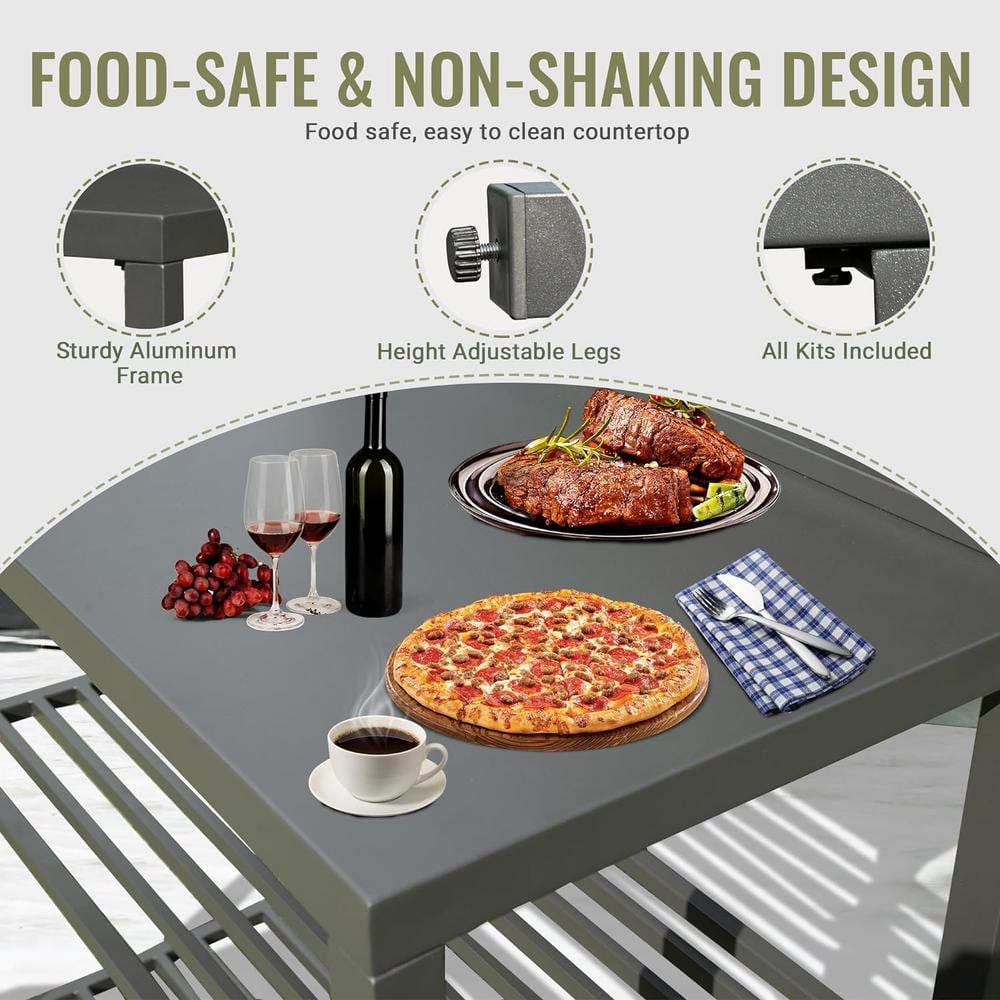Gray Aluminum Outdoor Kitchen Island with Double Storage Racks