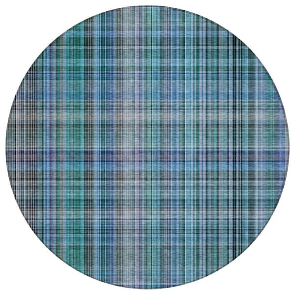 Chantille ACN541 Teal 8 ft. x 8 ft. Round Machine Washable Indoor/Outdoor Geometric Area Rug