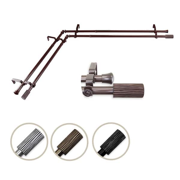 Rod Desyne 13/16" Dia Adjustable 28" to 48" Double Corner Window Curtain Rod in Cocoa with Cedar Finials