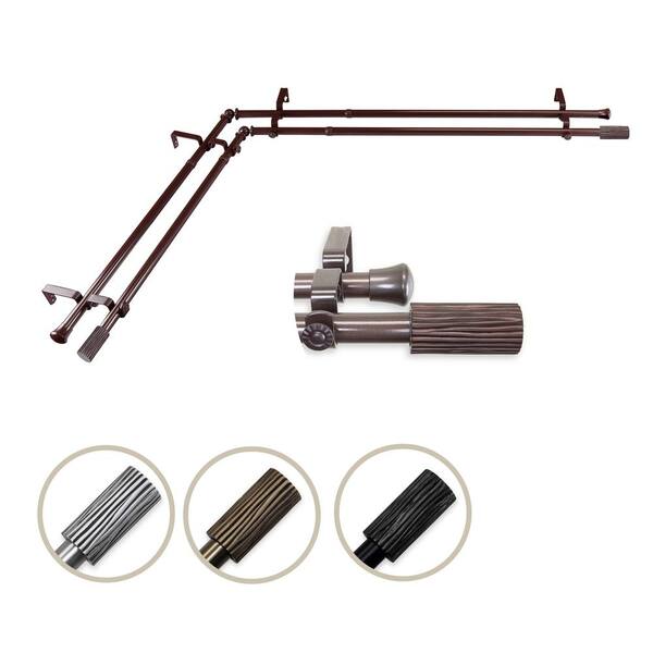 Rod Desyne 13/16" Dia Adjustable 48" to 84" Double Corner Window Curtain Rod in Cocoa with Cedar Finials