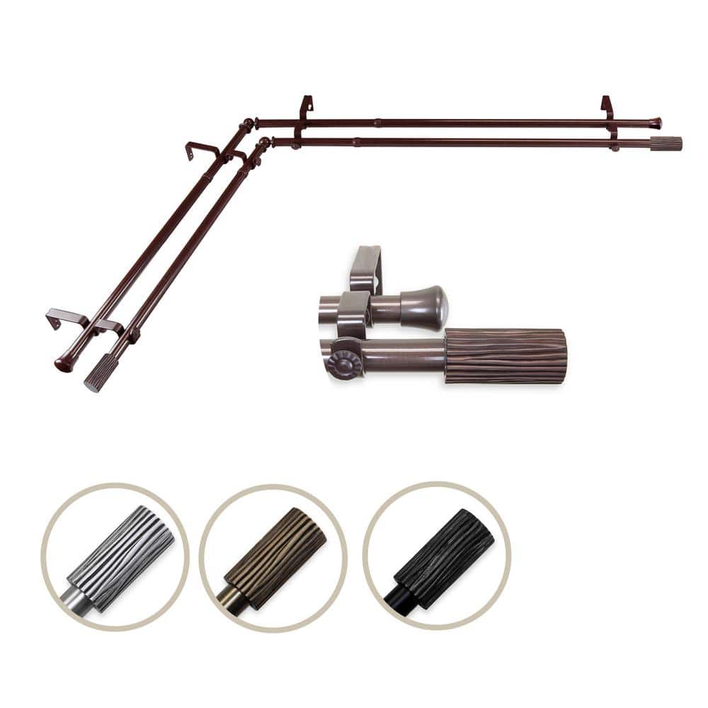 "13/16"" Dia Adjustable 66"" to 120"" Double Corner Window Curtain Rod in Cocoa with Cedar Finials" price history on PriceWatchPro