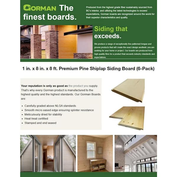 1 in. x 8 in. x 8 ft. Premium Pine Shiplap Siding Board (6-Pack