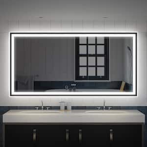 72 in. W x 36 in. H Large Rectangular Framed Dimmable Plug Back Front LED Light Bathroom Vanity Mirror in Matte Black