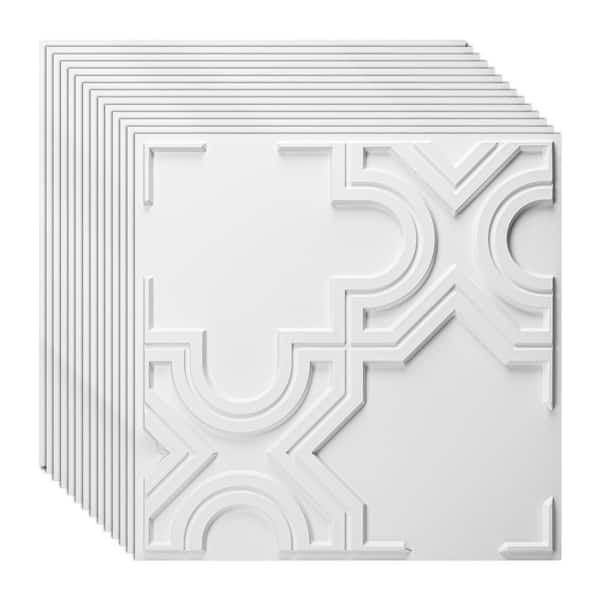 White Texture 2 x 2 ft. PVC Water Resistant Drop In Ceiling Tiles for Home, Office and Gym, 12 Pack (48 sq. ft. /case)