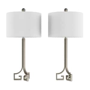 28.75 in. Antique Silver Greek Key Design LED Table Lamps with Ivory Shades (Set of 2)