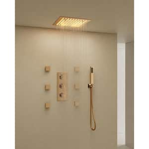 5-Spray 12 in. LED Square Ceiling Mount Shower Head Shower System 6-Jets 2.5 GPM in Rose Gold (Valve Included)