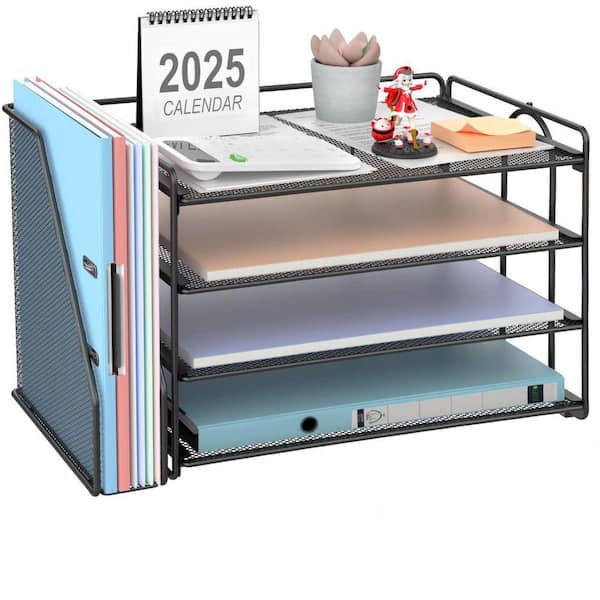 Black 4-Tier Metal Desktop Magazine Rack LX0018 - The Home Depot