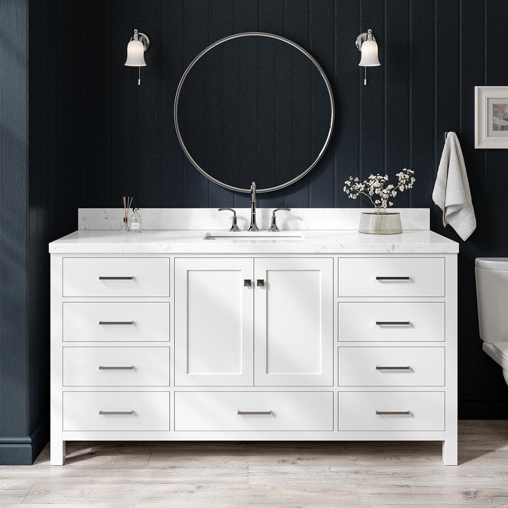 Cambridge 66" White Hardwood Freestanding Single Basin Vanity