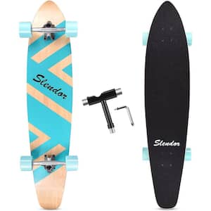 Cosmo 42 in.Geometric Light Blue Longboard Skateboard Drop Through Deck Complete Maple Cruiser Freestyle, Camber Concave