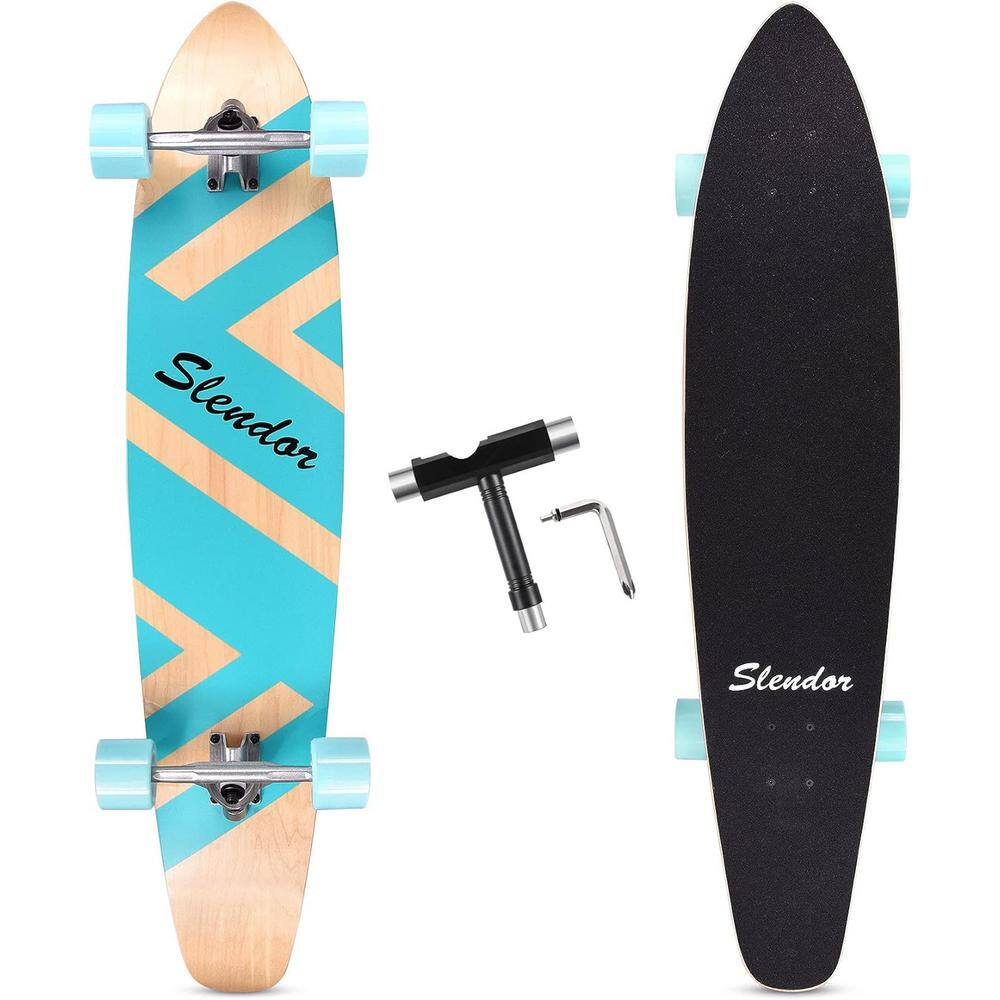 SEEUTEK Cosmo 42 in.Geometric Light Blue Longboard Skateboard Drop Through Deck Complete Maple