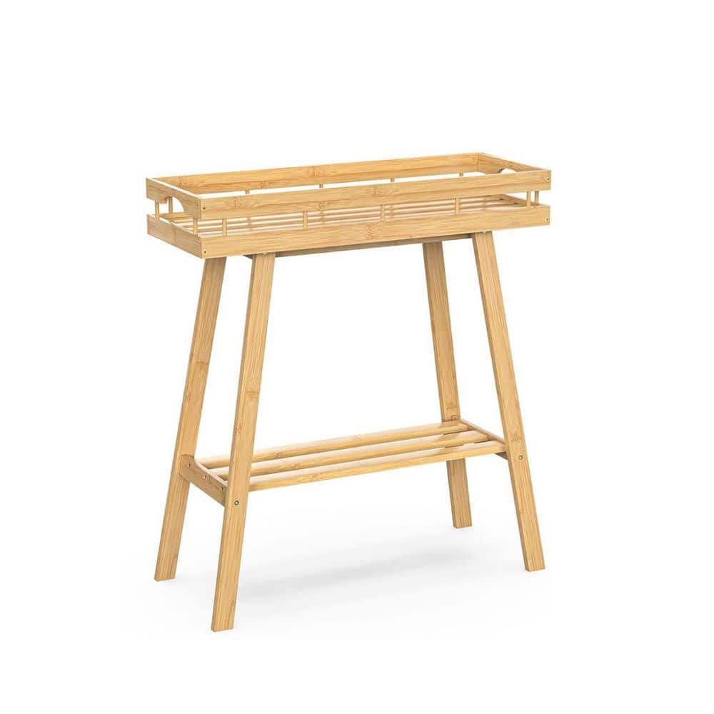 2-Tier Natural Wood Plant Stand (26.2 in. H W x 28.9 in. H