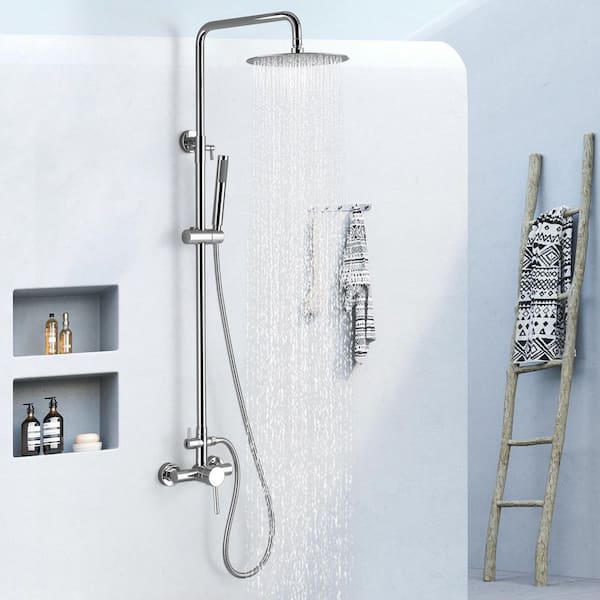 2-Spray Outdoor Wall Bar Shower Kit with 2.38 GPM Hand Shower and 10 in. Rotatable Top Spray in Polished Chrome