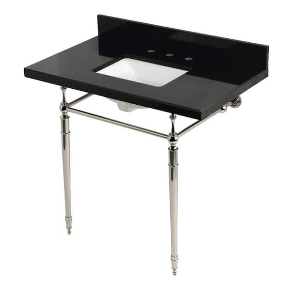 Edwardian 36 in. x 22 in. Console Sink Combo in Black Granite/Polished Nickel with Legs