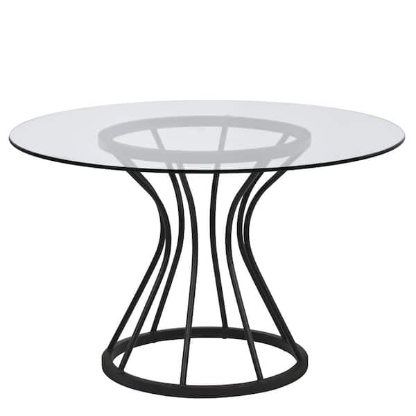 Armen Living Zurich Round Dining Table in Black Finish and 48" Glass Top