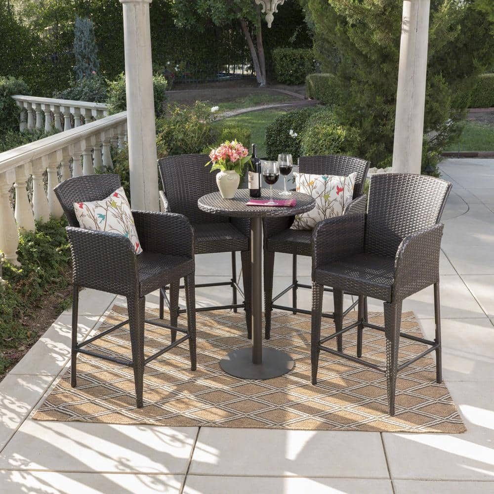 Callum Multi-Brown 5-Piece Faux Rattan Outdoor Dining Set -  Noble House, 21870