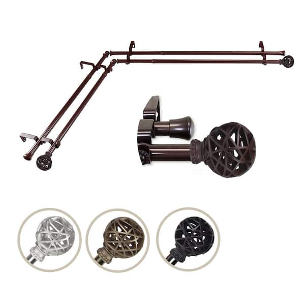 EMOH 13/16" Dia Adjustable Corner Window Double Curtain Rod 66 to 120" (each side) in Cocoal with London Finials