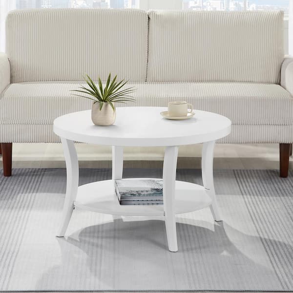 Charleston 30 in. L White Round MDF Coffee Table with Shelf