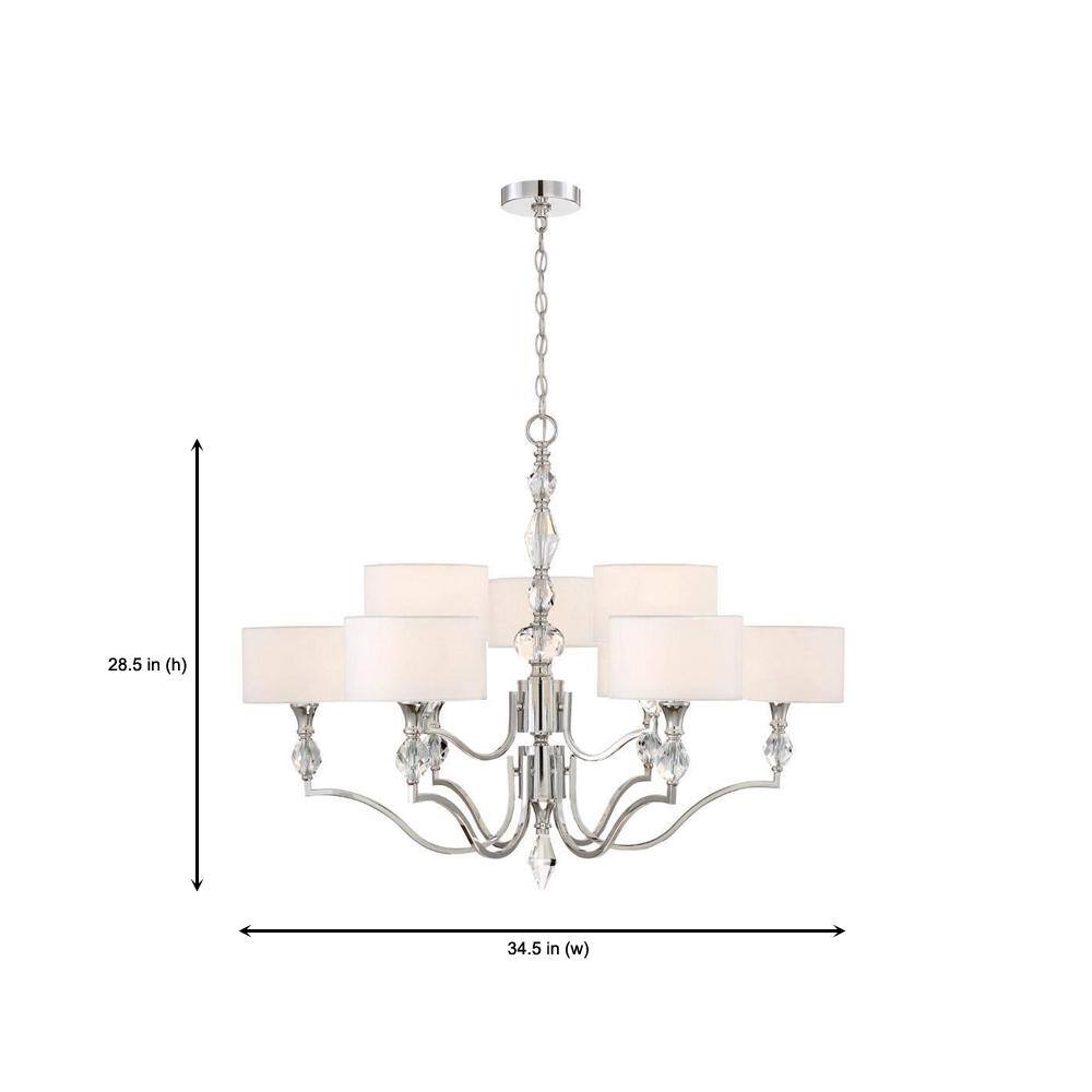 Evi 34.5'' Chrome Modern Drum Chandelier with White Fabric Shade