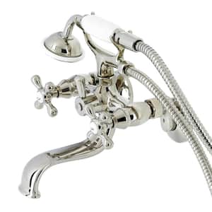 Kingston 2-Handle Wall-Mount Clawfoot Tub Faucets with Handshower in Polished Nickel