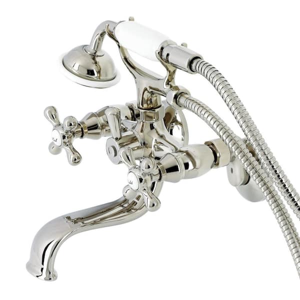 Kingston Brass Kingston 2 Handle Wall Mount Clawfoot Tub Faucets With Handshower In Polished 3244