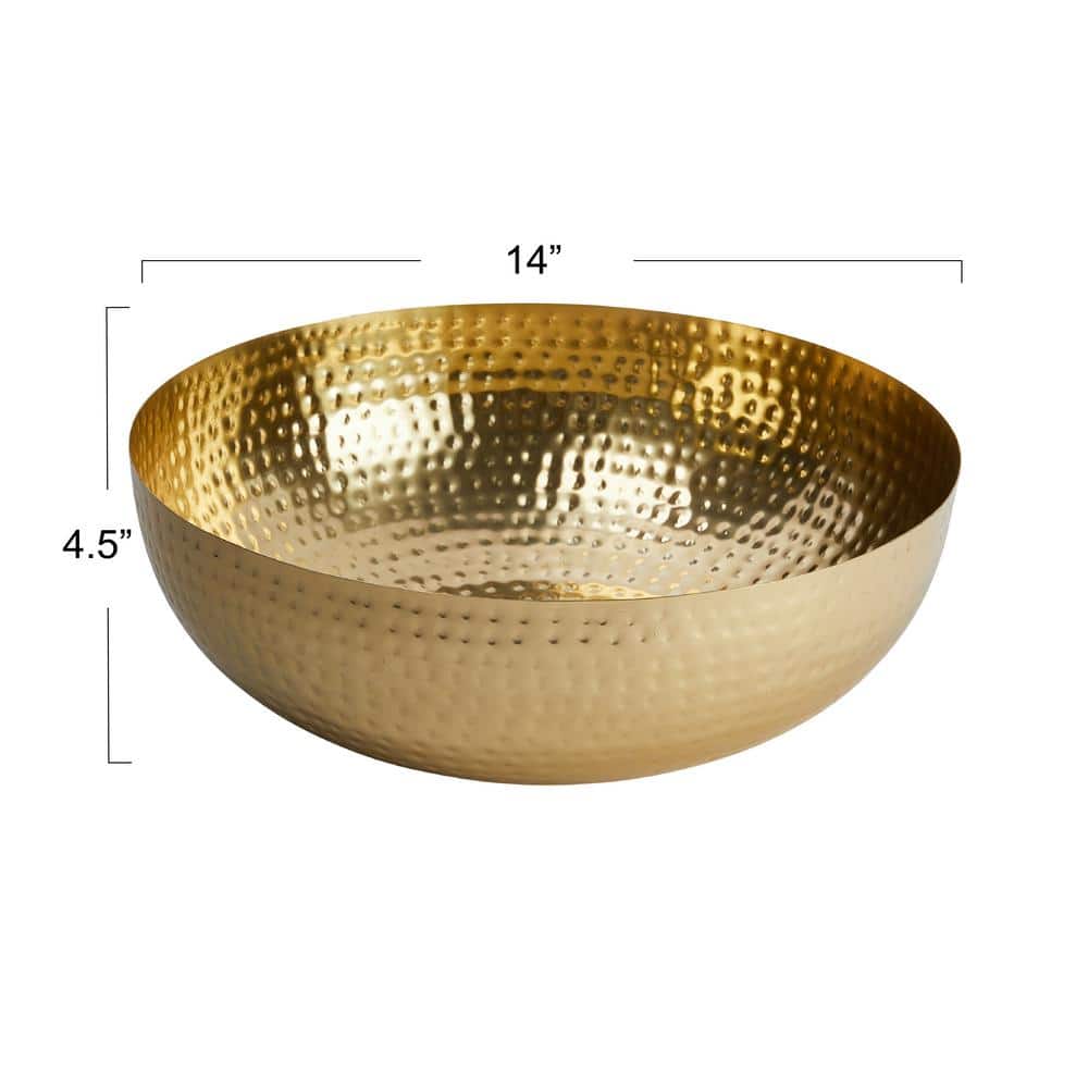 Gold Hammered Metal 14-Inch Round Serving Bowl