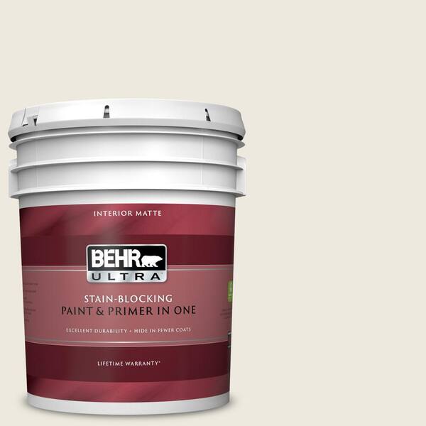 BEHR ULTRA 5 gal. #UL150-9 Pillar White Matte Interior Paint and Primer in One