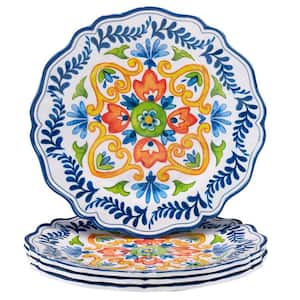 Flores 11 in. Multi-Colored Melamine Dinner Plate (Set of 4)