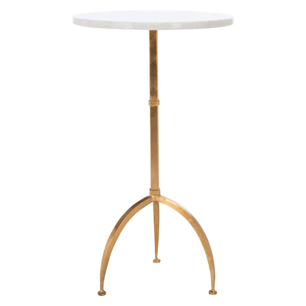 Elegant Myrna Gold and White Granite Round Accent Table