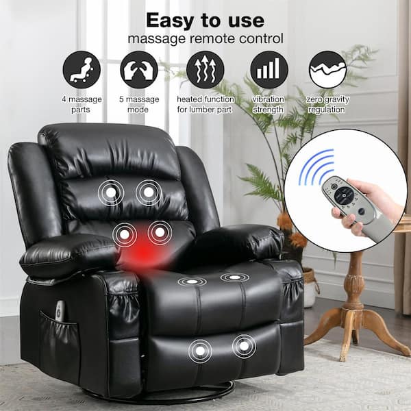 AndMakers 39.76 in. W Black Leather Recliner with Rocking