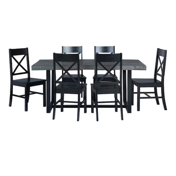 7-Piece Meridian Grey/Black Farmhouse Dining Set Seats 6