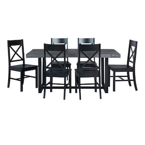 7-Piece Meridian Grey/Black Farmhouse Dining Set Seats 6