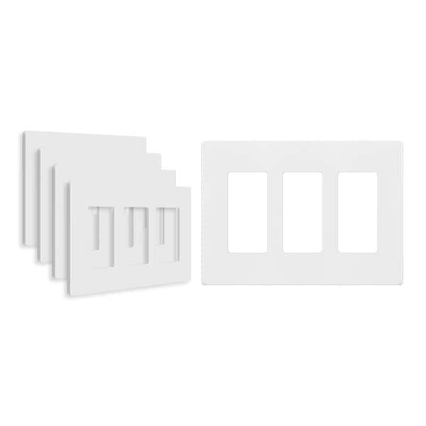 ENERLITES 3-Gang White Decorator/Rocker Plastic Screwless Wall Plate (5-Pack)