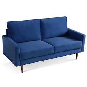 Modern 69 in. Wide Square Arm Velvet Polyester Modern Rectangle Sofa in Blue