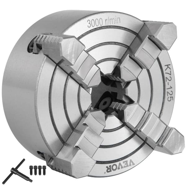 K72 125 Lathe Chuck 5in. 4 Jaw Independent Chuck Reversible Jaws Cast Iron 0.276-2.244in. Internal 1.89-4.92in. External