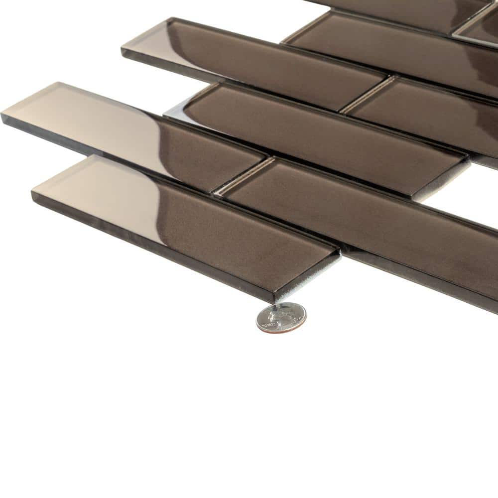 Dark Gray 2x8 Polished Glass Subway Mosaic Tile