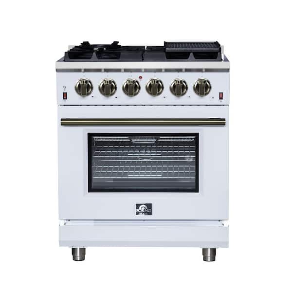 Massimo 30 in. White Freestanding Gas Range, 4 Burners, True Convection Oven