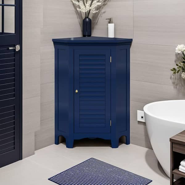 Glancy 17.05 in. W x 24.92 in. D x 32.17 in. H x Blue Bathroom Storage Linen Cabinet with Faux Louvered Door in Nacy