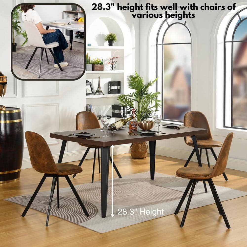 Walnut and Black Metal Industrial Dining Table for Six