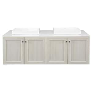 Brunfield 61 in. W x 22 in. D Vanity Cabinet in Light Grey with Engineered Stone Vanity Top in White with White Sinks