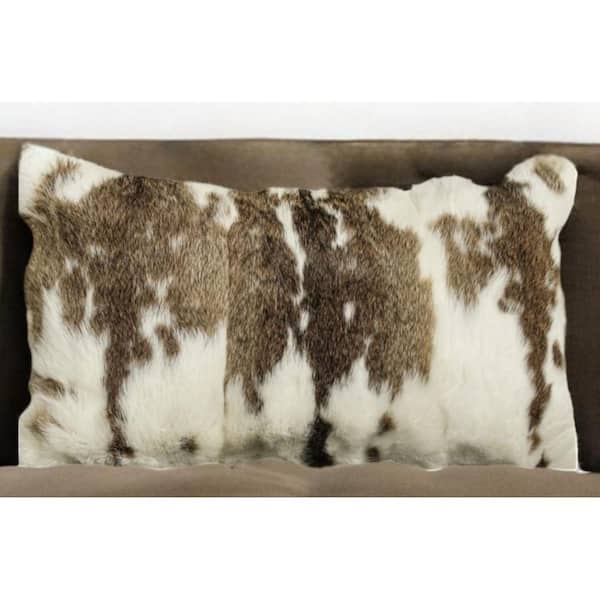 HomeRoots Brown, White Animal Print Cotton 12 in. x 20 in. Throw Pillow