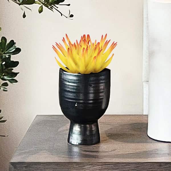 LIVING LUXURY 5 in. Yellow Burgundy Aloe Vera Artificial Succulent Stem Plant Greenery Pick Spray Branch (Set of 6-Pieces)