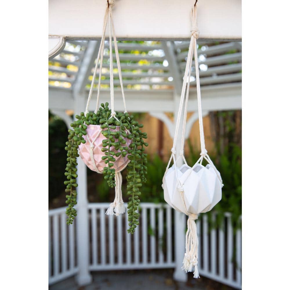 Matte White Ceramic Macrame 5'' Hanging Planter for Indoor & Outdoor