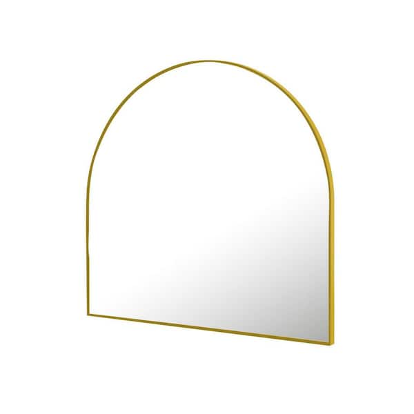 HOMLUX HOMLUX 32 in. W x 34 in. H Round Framed Wall Bathroom Vanity Mirror in Gold Decorative Modern Rust-Resistant Metal Frame