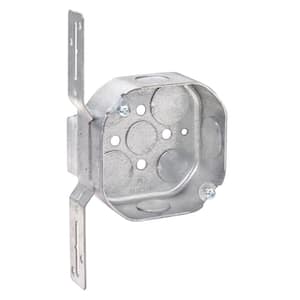 4 in. W x 1-1/2 in. D Steel Metallic Octagon Box with Five 1/2 in. KO's, Three 3/4 in. KO's and F Bracket, 1-Pack